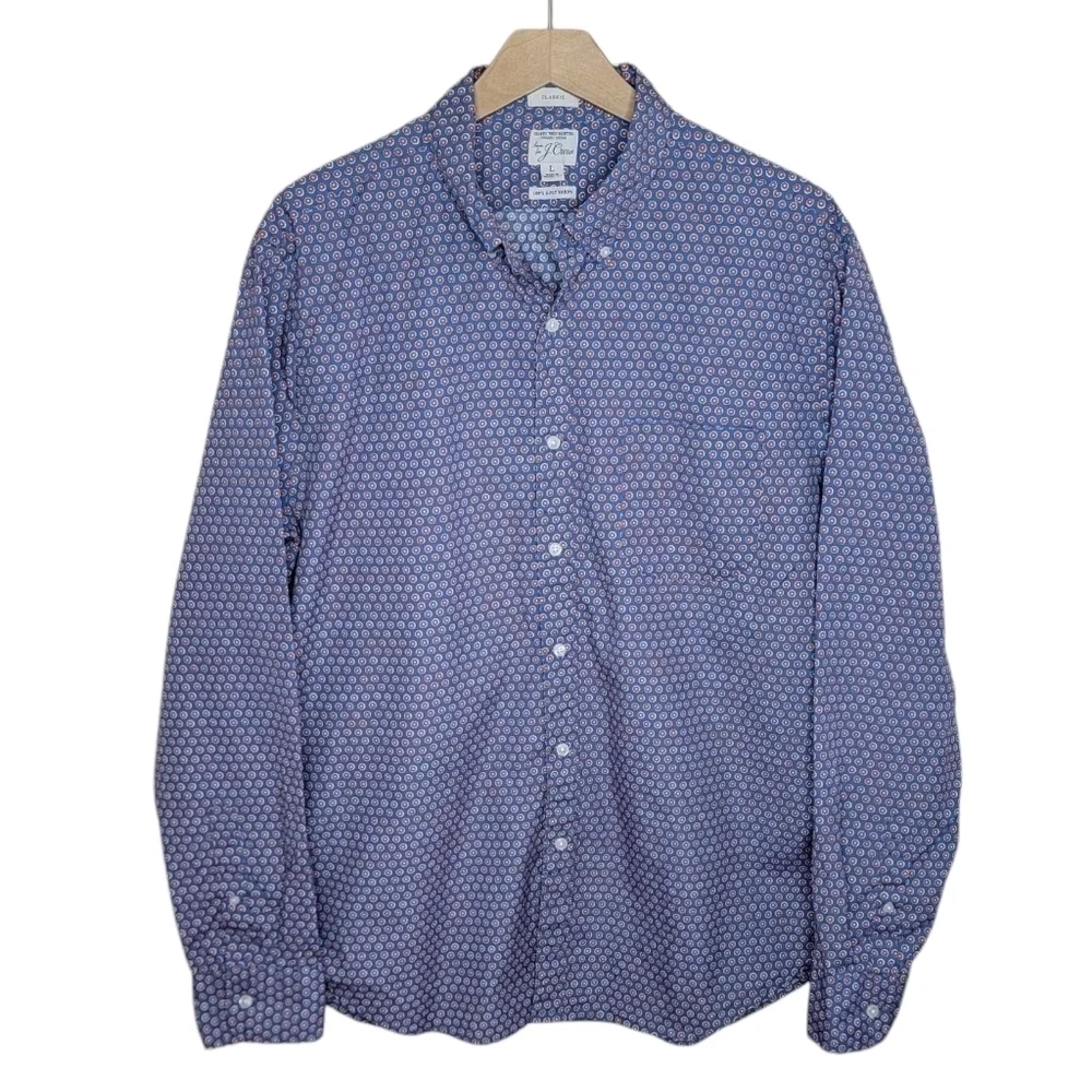 J. Crew | Classic Fit Organic Cotton Blue & Red Floral Print Button Down Shirt